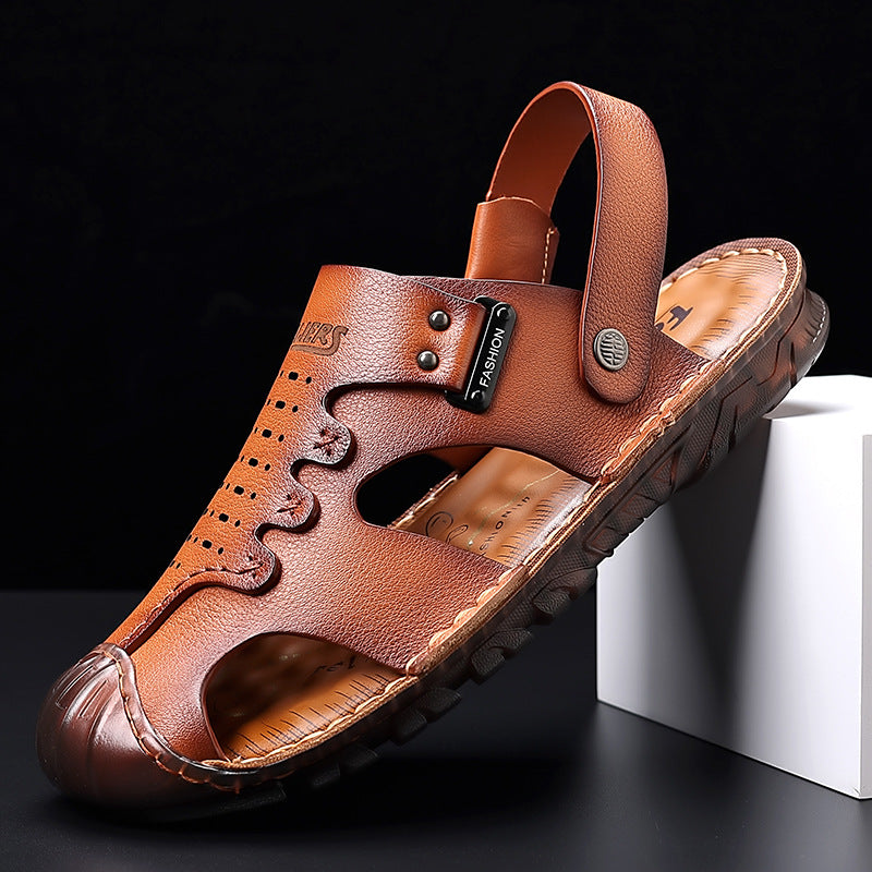 Men's Yuan Double-headed Layer Cowhide Summer Pump Sandals