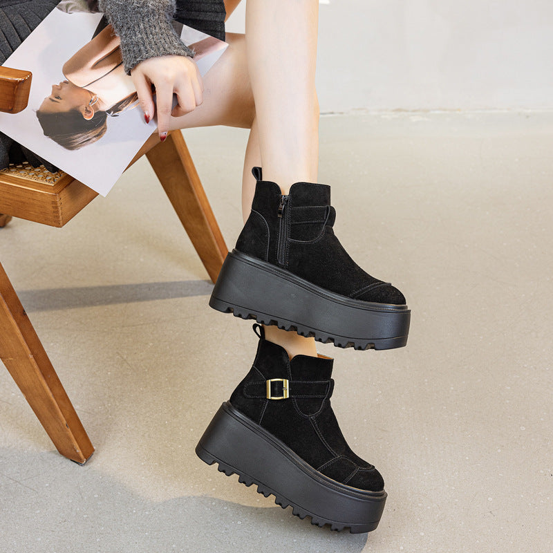 Women's Fashion Booties Pure Color Belt Buckle Snow Boots