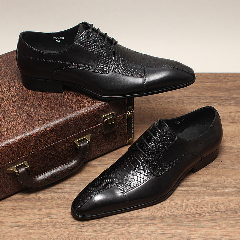 Men's England Style Business Formal Fashion Pointed Embossed Leather Shoes