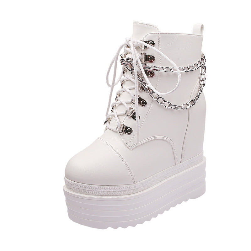 Invisible Elevated Martin Female British Style Chain Platform Boots