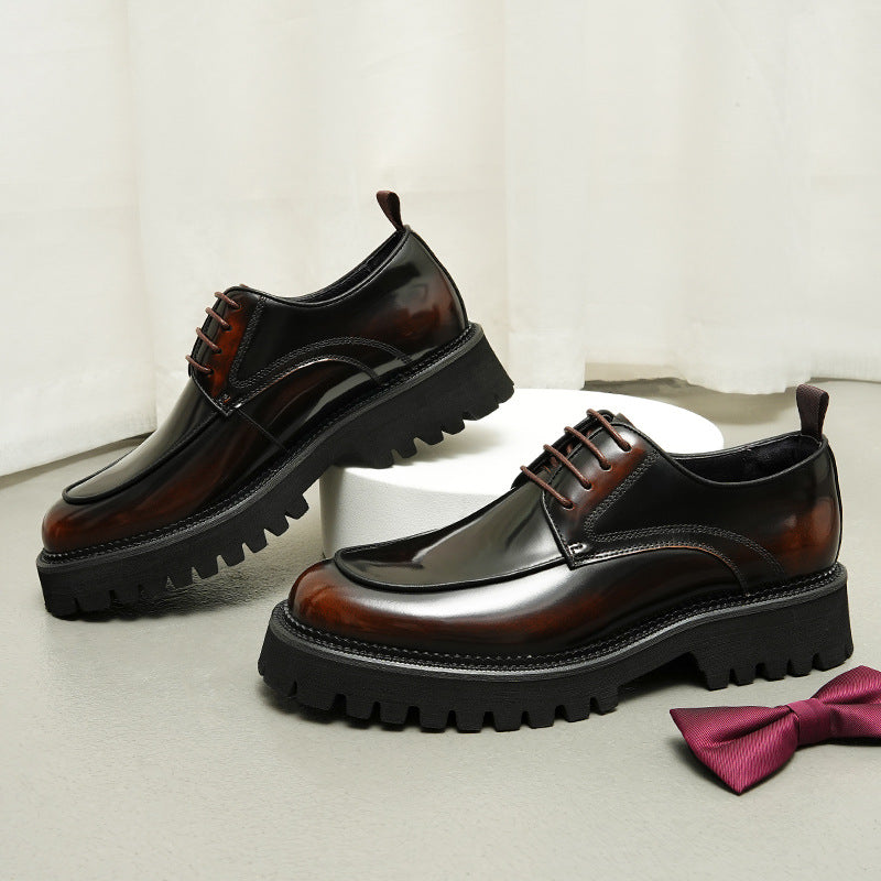 Men's Big Promotion Thick Bottom Shiny Genuine British Leather Shoes