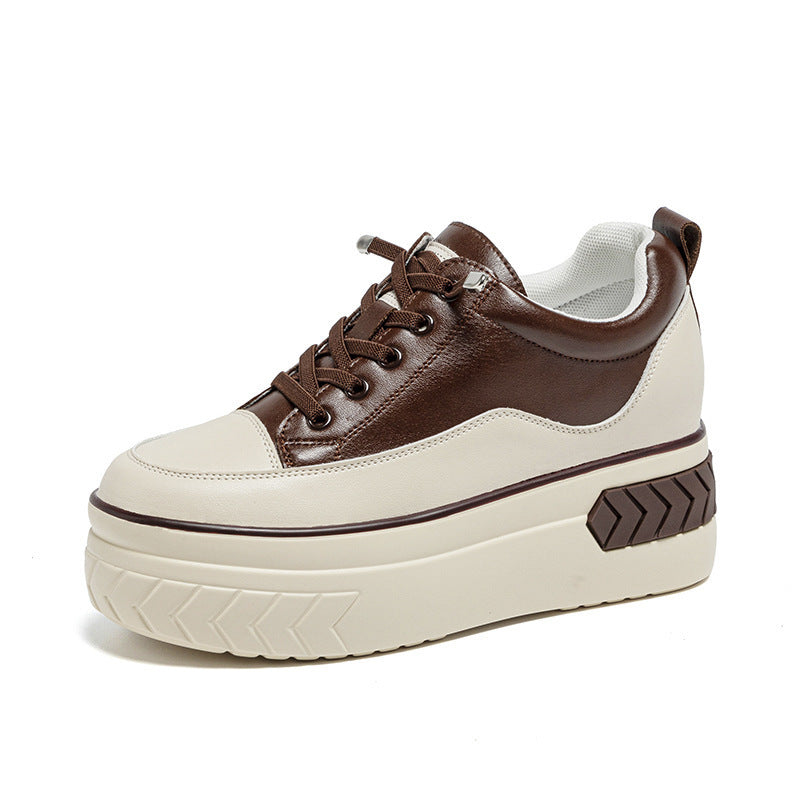 Women's Cowhide Autumn Platform High Height Increasing Heels