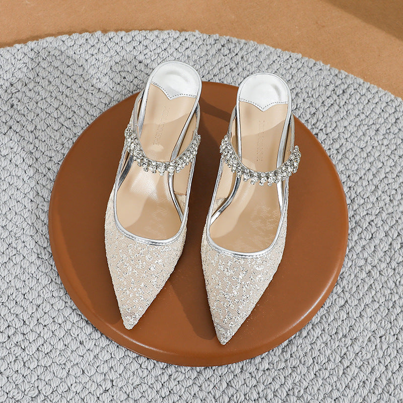Women's Pointed Toe Rhinestone Cap Stiletto Sexy Heels