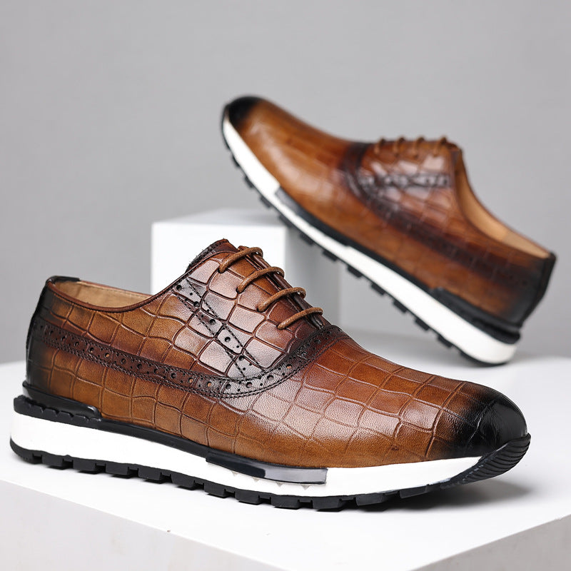 Men's Layer Cowhide Pointed Toe Breathable British Lace Up Leather Shoes