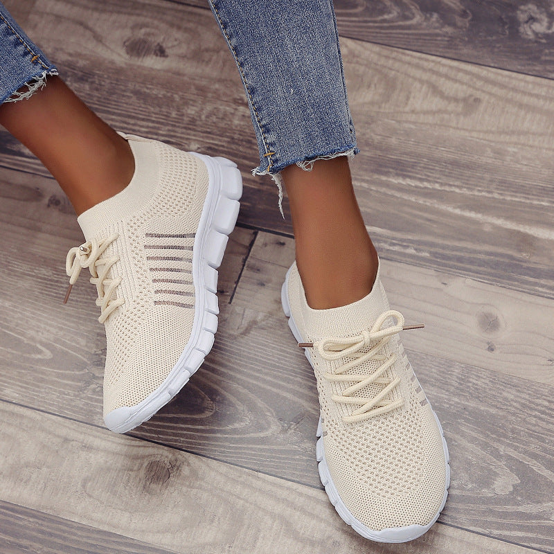 Women's Size Low-cut Platform Breathable Flying Woven Soft Bottom Casual Shoes