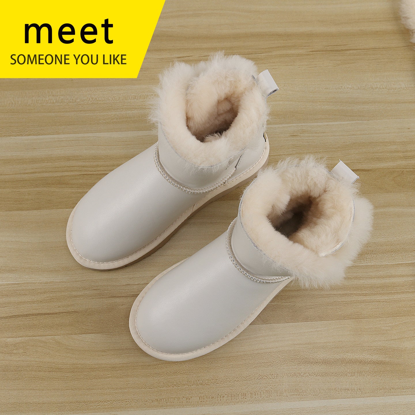Women's Genuine Fur Integrated Waterproof Ankle Fleece-lined Snow Boots