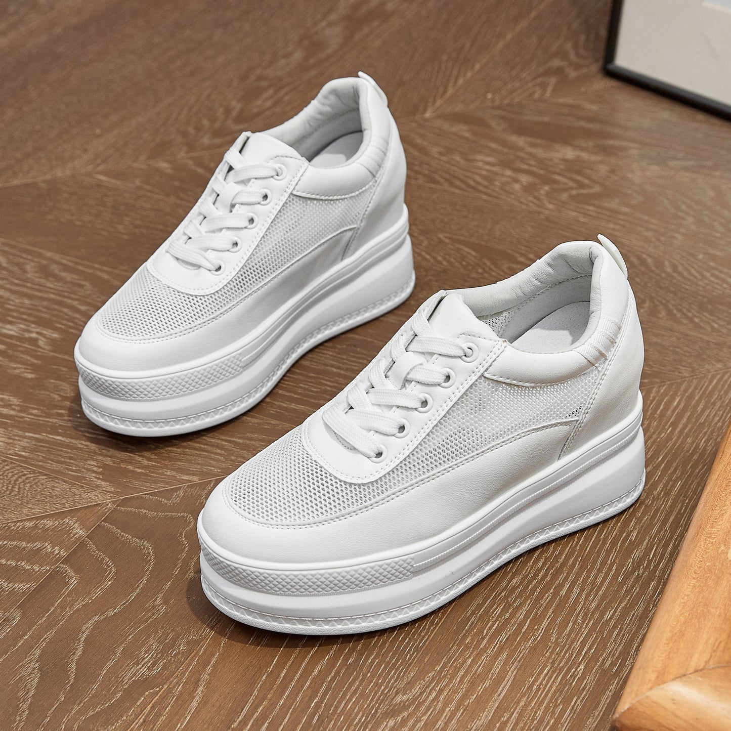 Women's White Height Increasing Insole Platform Versatile Casual Shoes