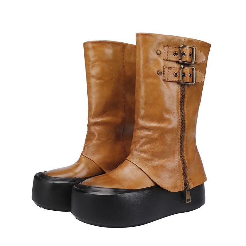 Women's High Version First Layer Cowhide Platform Boots
