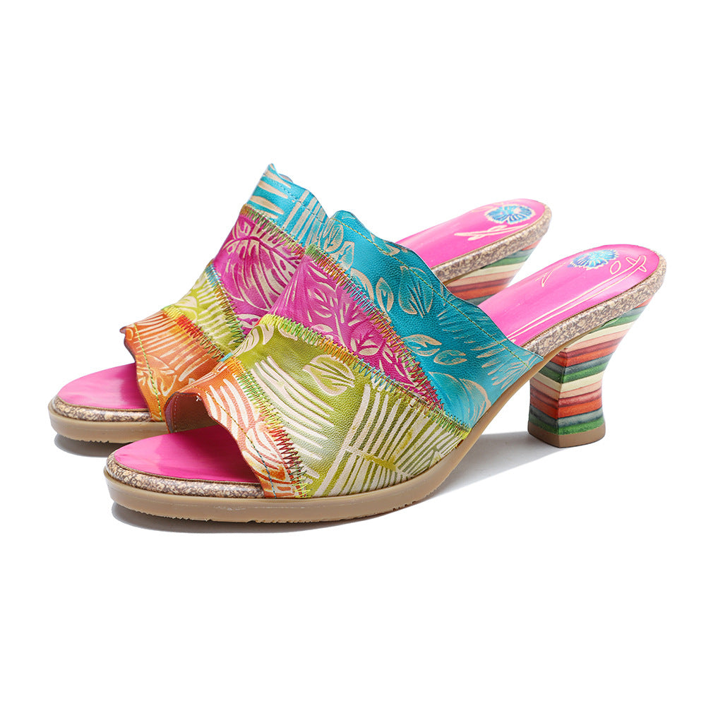 Genuine Hand-rub Color Retro Matching Comfortable Heels