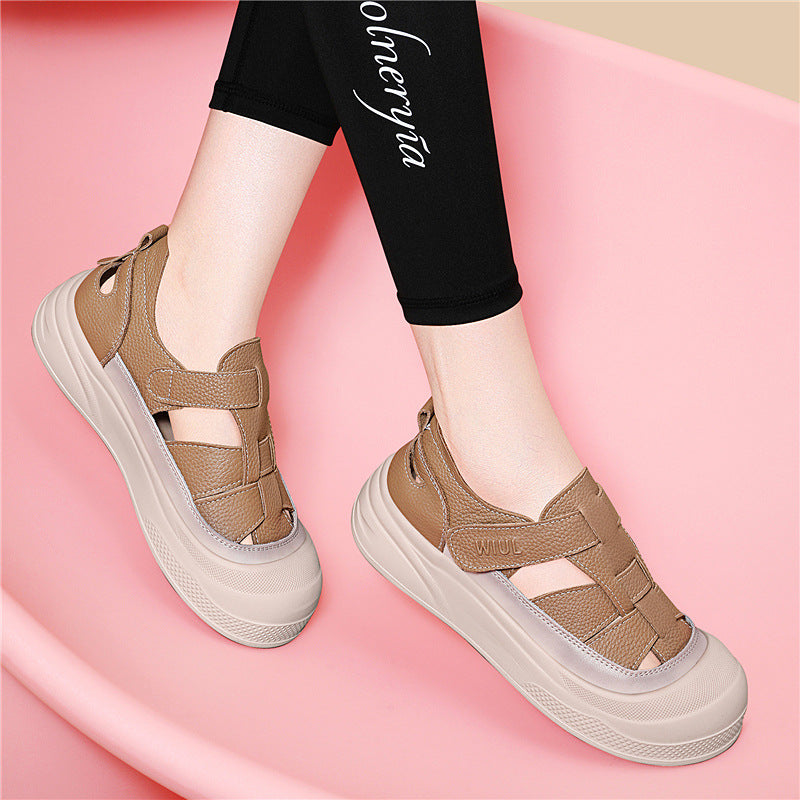 Women's Cowhide Platform Genuine Thick Bottom Hollow Sandals