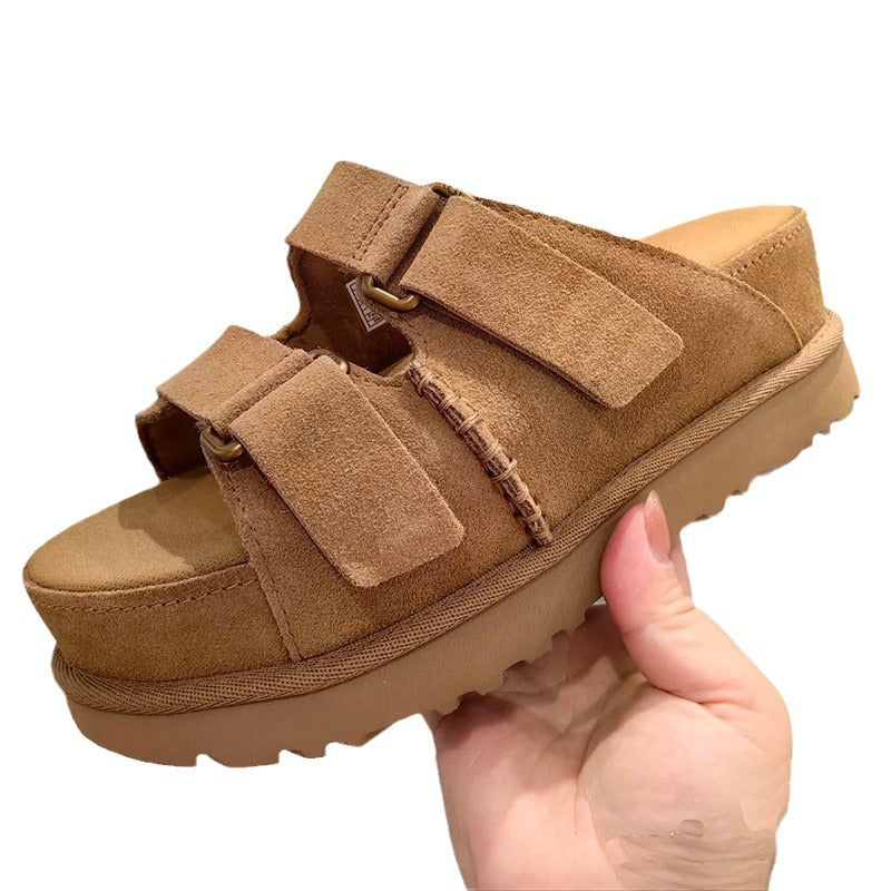Women's Buckle Genuine Outdoor Height Increasing Open Sandals