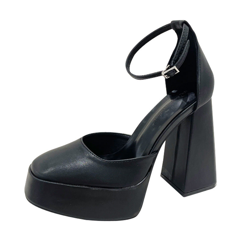 Women's Super High Chunky Waterproof Platform Buckle Heels