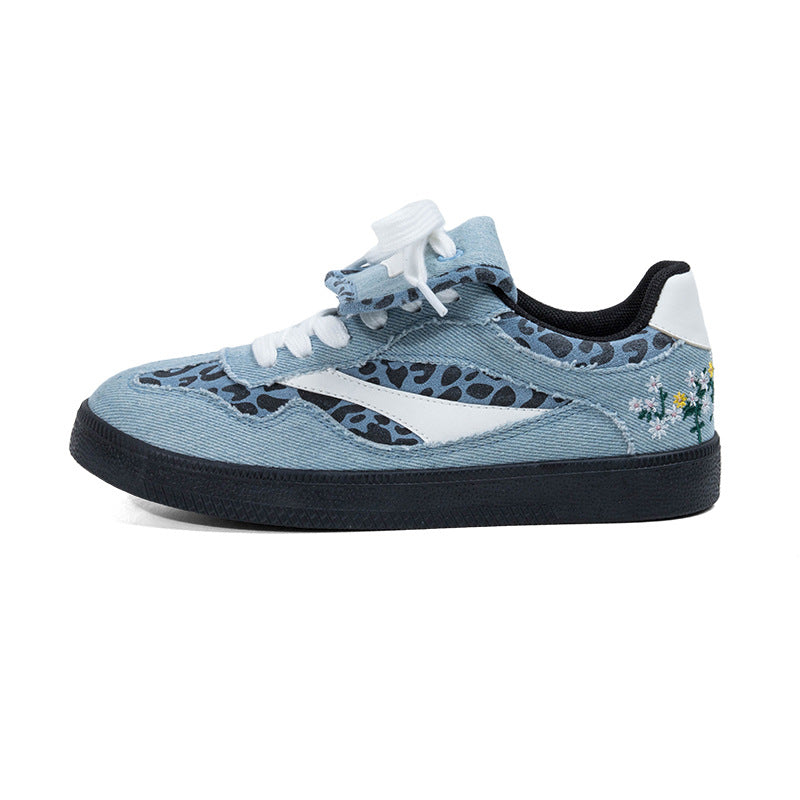 Women's Classic Leopard Pattern Denim Campus Style Casual Shoes