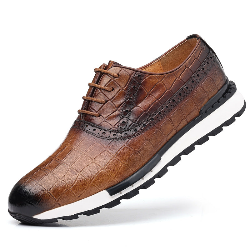 Men's Layer Cowhide Pointed Toe Breathable British Lace Up Leather Shoes