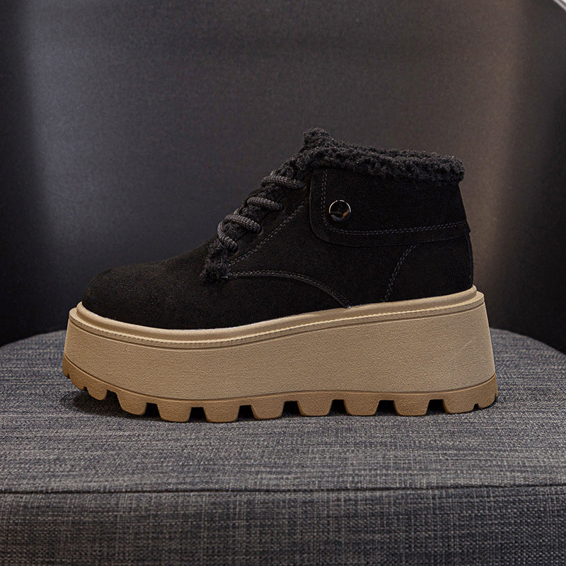 Women's Thermal Furry Winter Retro Platform Fashion Lace Snow Boots