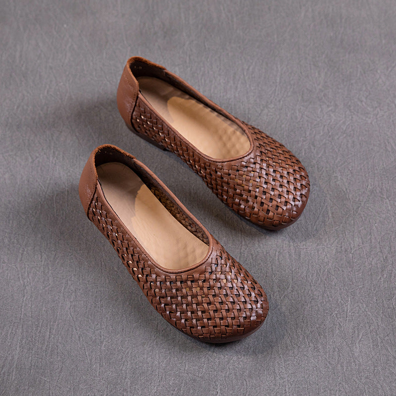 Women's First Layer Cowhide Mother Summer Hollow Hole Genuine Flat Sandals