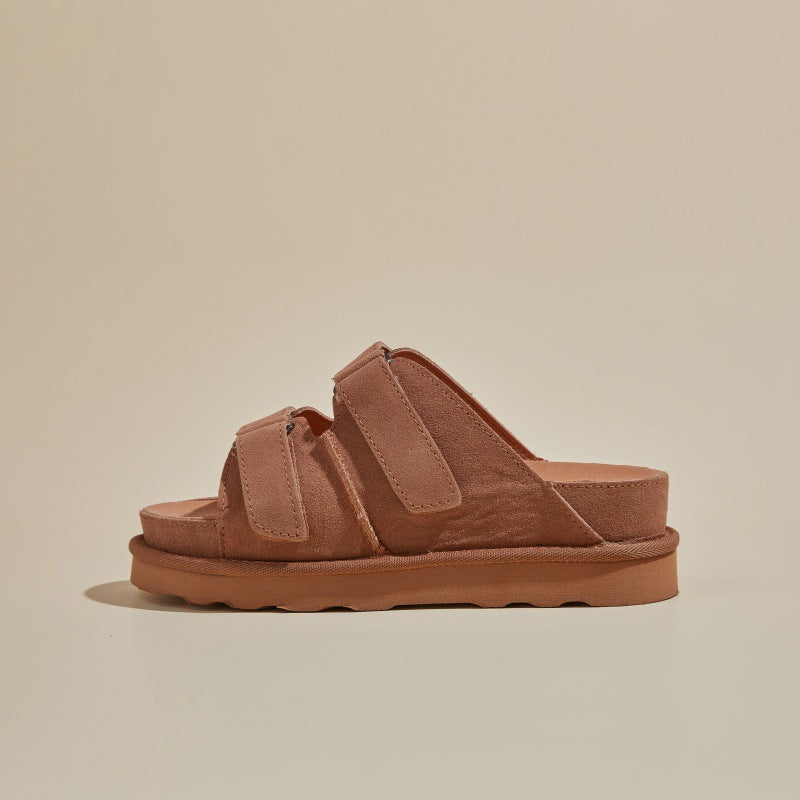 Toe Slip-on Muffin Platform Genuine Soft Slippers