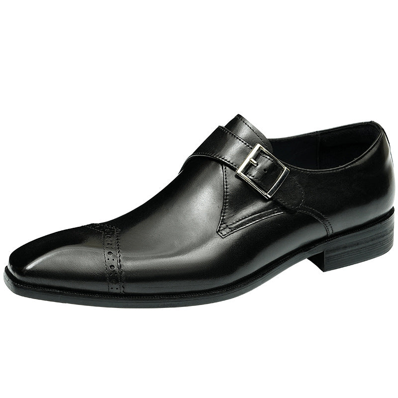 Men's Custom Monk British Vintage Buckle Formal Wear Authentic Square Men's Business Leather Shoes