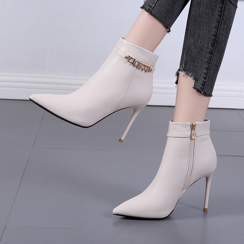 Women's Pointed Toe Stiletto Martin High Fleece-lined Boots