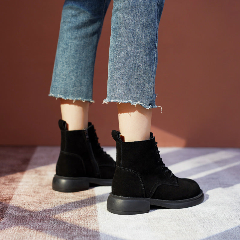 Women's Autumn Soft Bottom Retro Short Cow Boots
