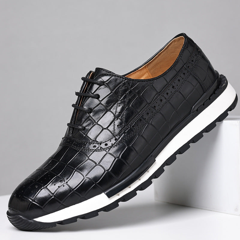 Men's Layer Cowhide Pointed Toe Breathable British Lace Up Leather Shoes