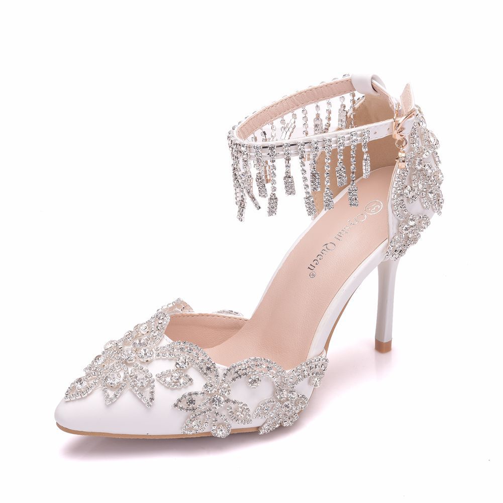 Women's Size Tassel Rhinestone Stiletto Pointed Toe Sandals