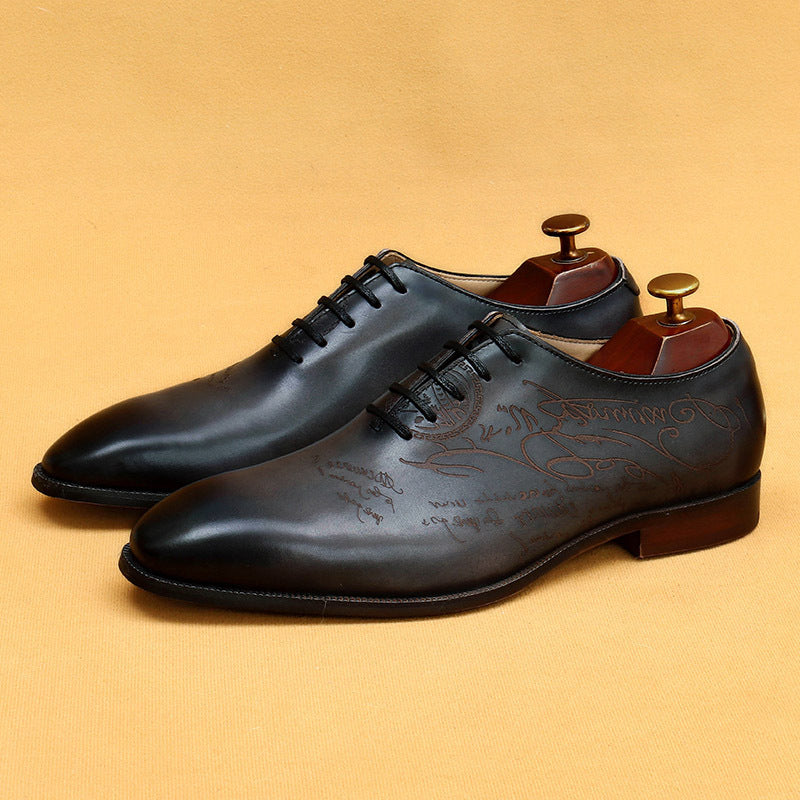 Italian Carved Genuine England Style Formal Wear Pointed Men's Business Leather Shoes