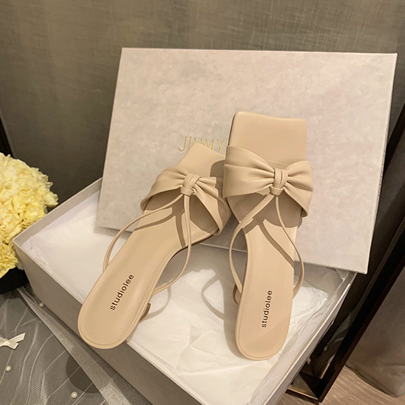 Women's Mom French High Bow Square Toe Stiletto Sandals