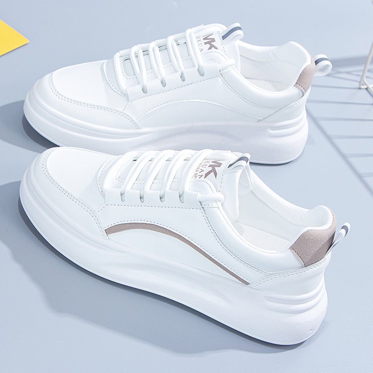 Women's White Korean Round Toe Lace Up Casual Shoes