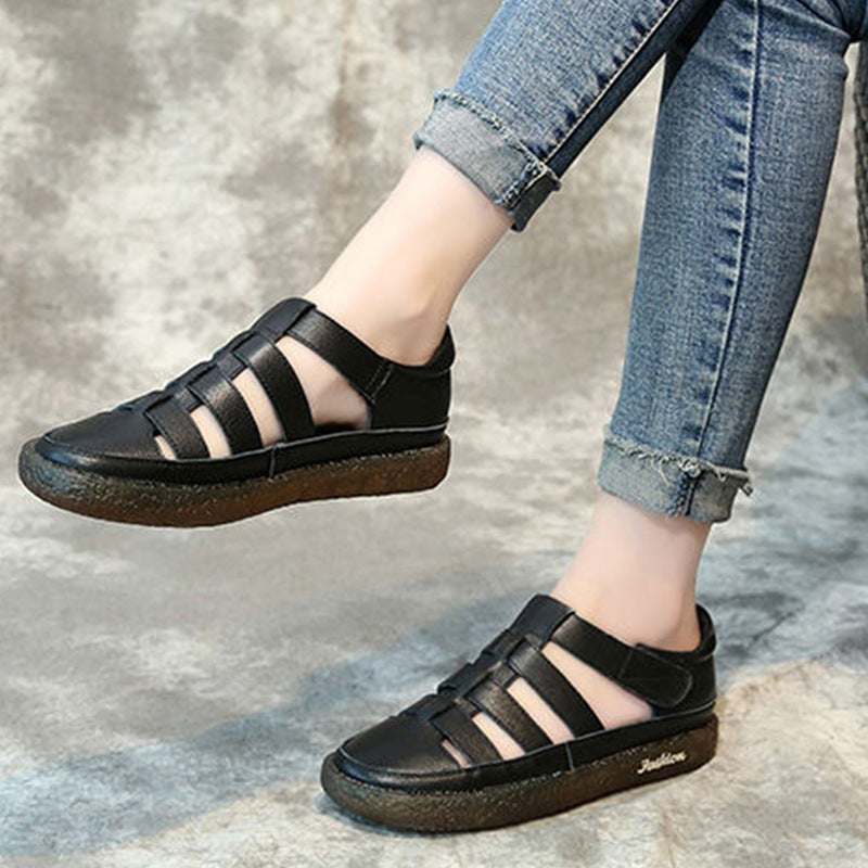 Women's Hollow Flat Authentic Toe Box Beef Tendon Sandals