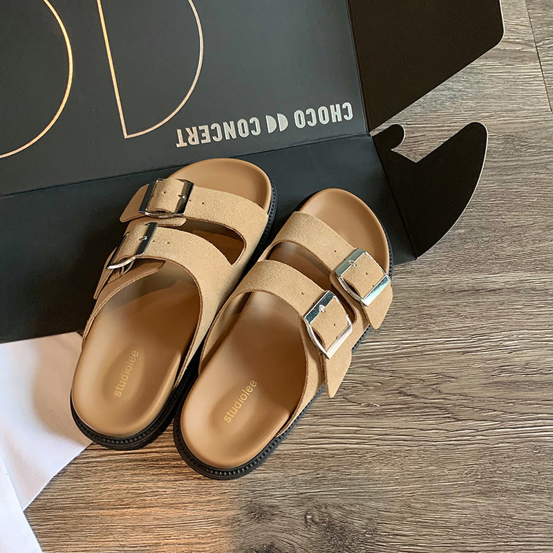 Women's Pair Of Comfortable Lazy Double Buckle With Slippers