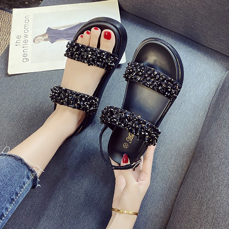 Women's Beaded Summer Outdoor Platform Fashion Buckle Sandals
