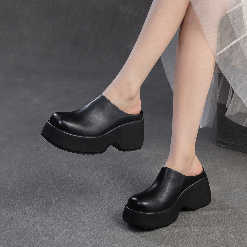 Women's Lazy Pump Outdoor Retro Height Increasing Slippers