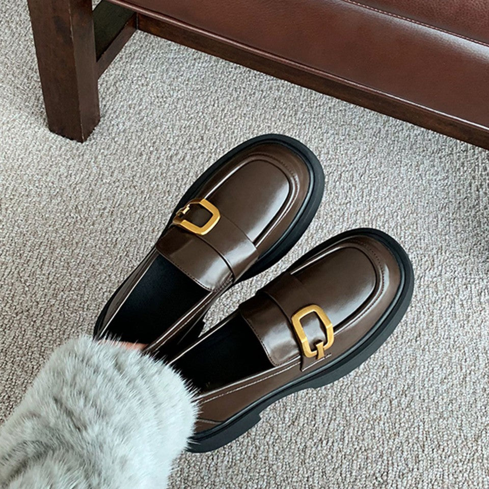 Women's Grape Mom British Strap Square Buckle Loafers