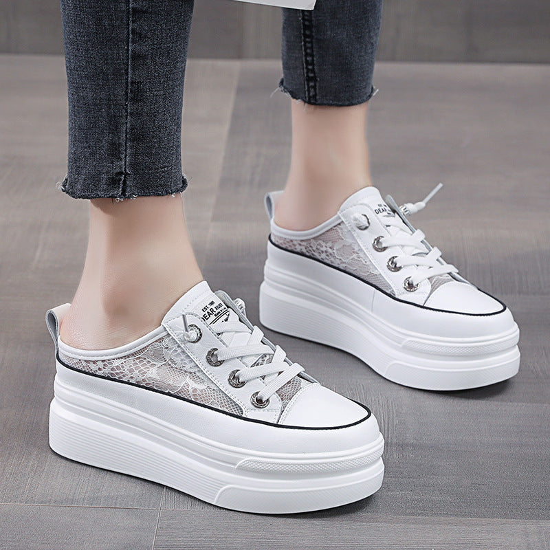 Women's Platform Muffin Lace Mesh Height Increasing Insole Slippers