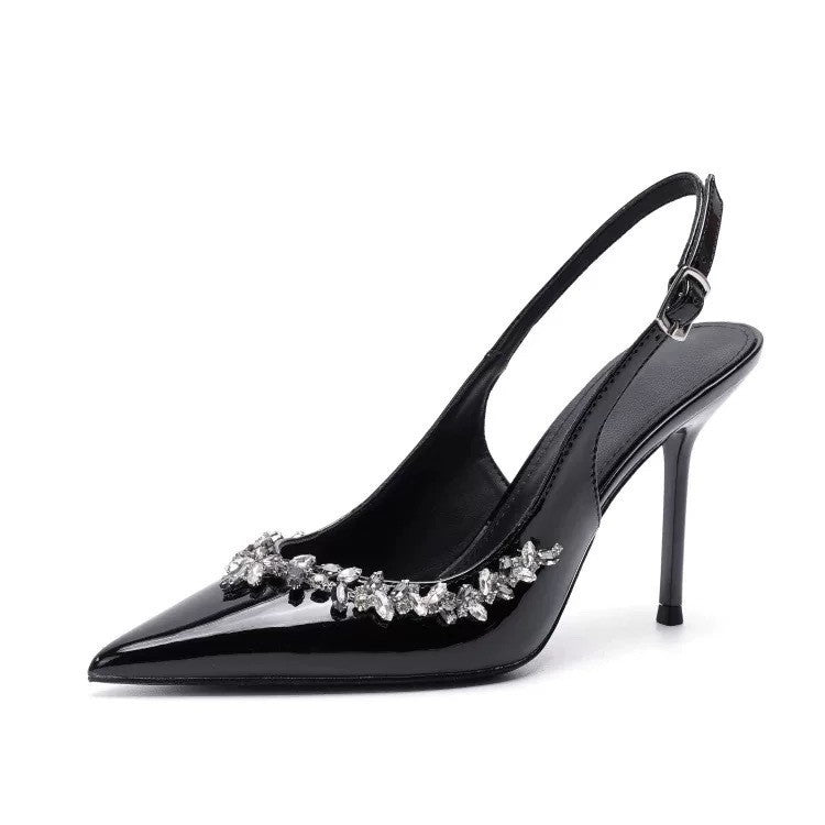 Women's Spring Lining Stiletto Pointed Rhinestone Ornament Heels