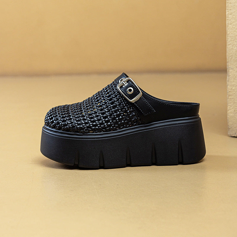 Women's Closed Toe Vintage Weave Half Platform Slippers
