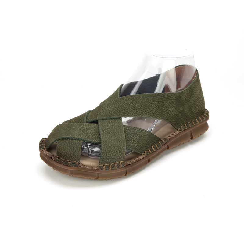 Women's Weave Vintage Genuine Flat Bottom Comfort Sandals