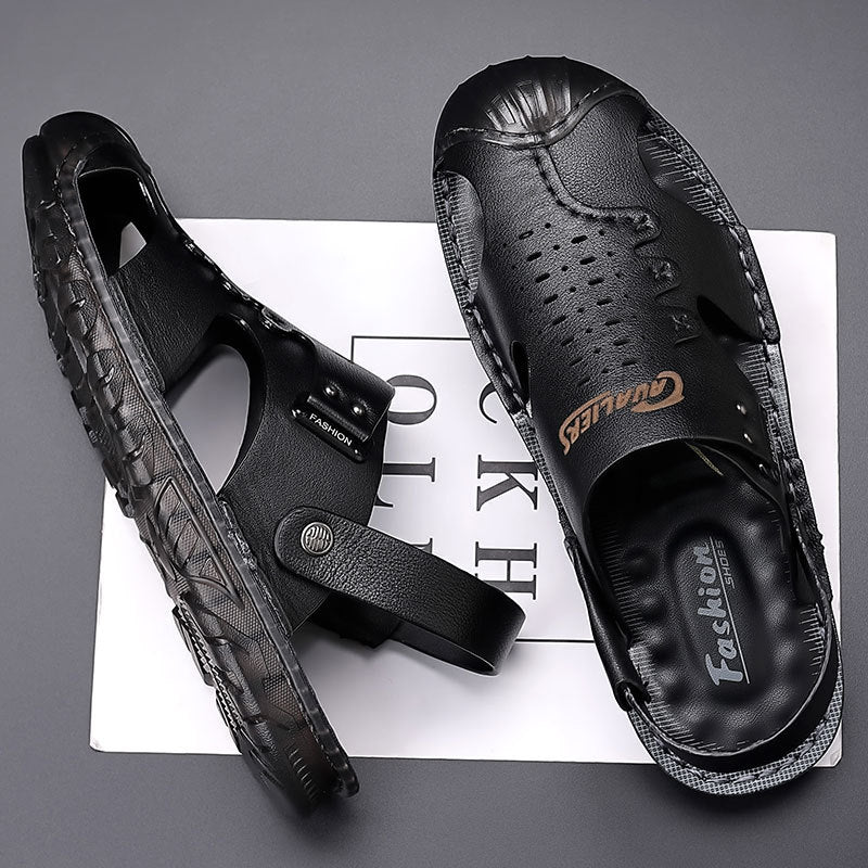 Men's Yuan Double-headed Layer Cowhide Summer Pump Sandals