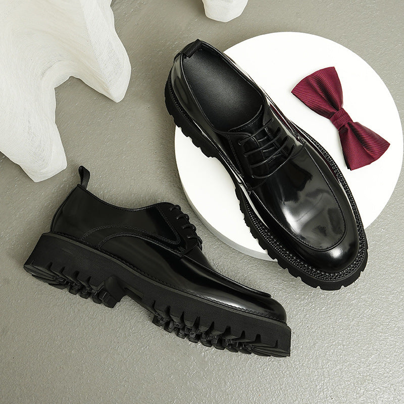 Men's Big Promotion Thick Bottom Shiny Genuine British Leather Shoes