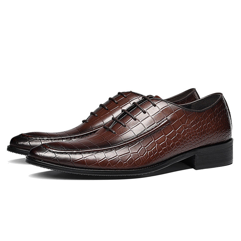 Men's Pointed Stone Embossed Business Formal Wear Leather Shoes
