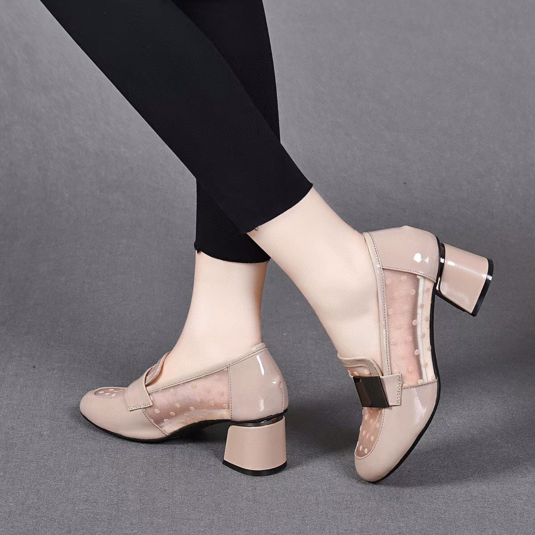 Women's High Spring Round Head Chunky Patent Heels
