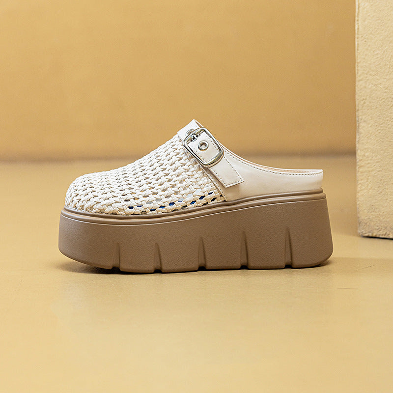 Women's Closed Toe Vintage Weave Half Platform Slippers