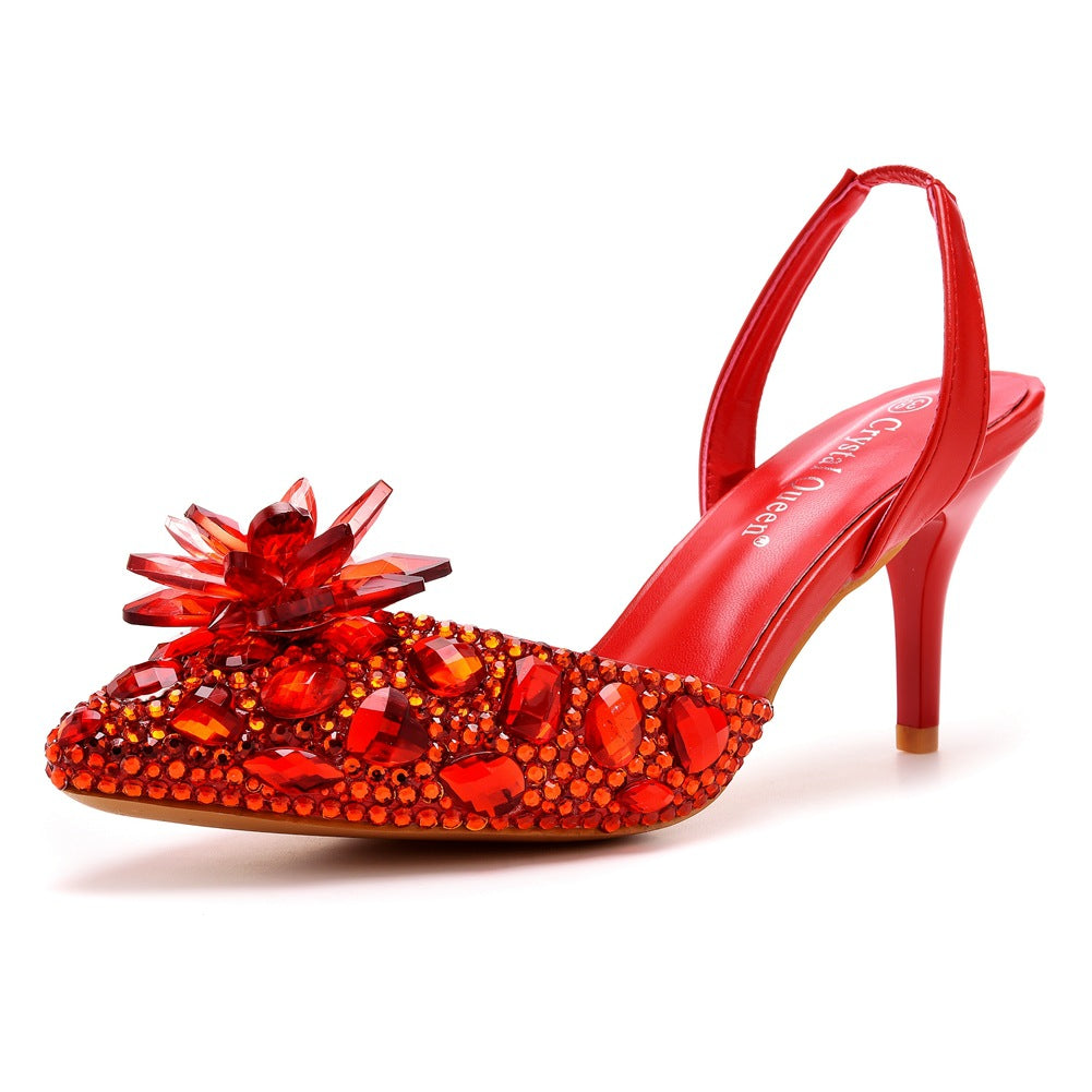 Women's Rhinestone Glass Flower Stiletto Plus Size Wedding Heels