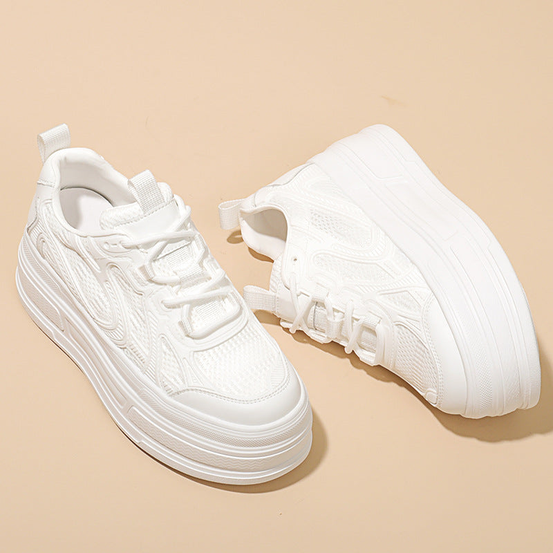Women's Mesh Surface White Platform Height Increasing Casual Shoes