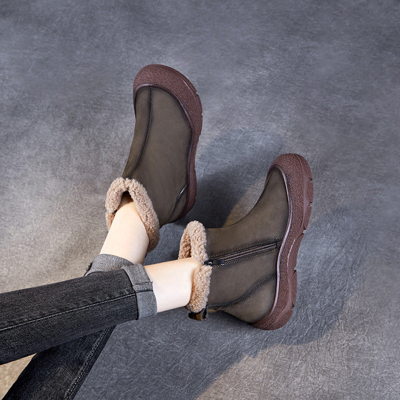 Women's Layer Cowhide Solid Color Platform Ankle Snow Boots
