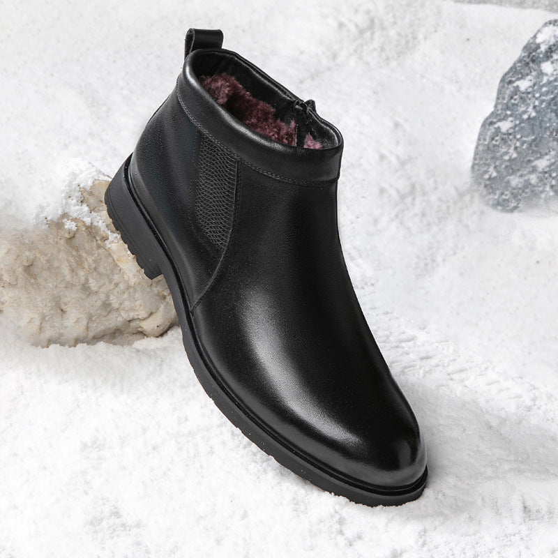 Men's Genuine Wool Fleece-lined Thickened Zipper Plus Snow Boots