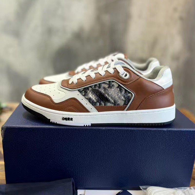 Men's Popular Low Cut Cowhide Color Matching Sneakers
