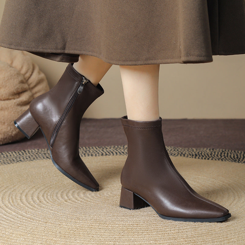 Women's French Style Booties Thin Square Head Boots