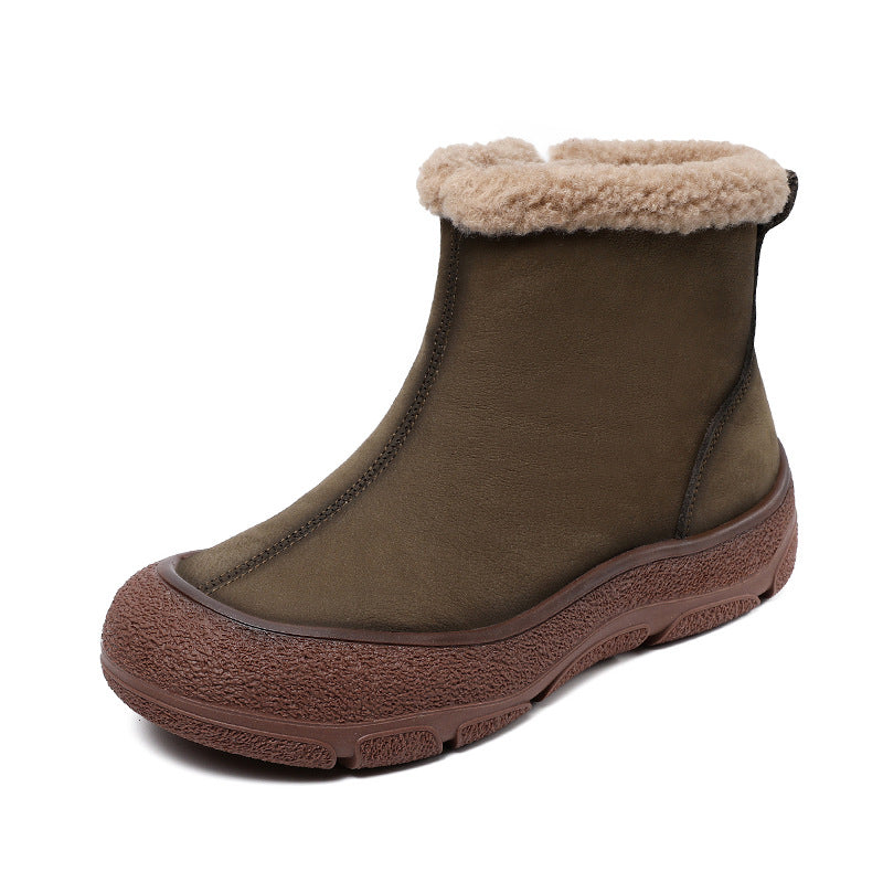 Women's Layer Cowhide Solid Color Platform Ankle Snow Boots